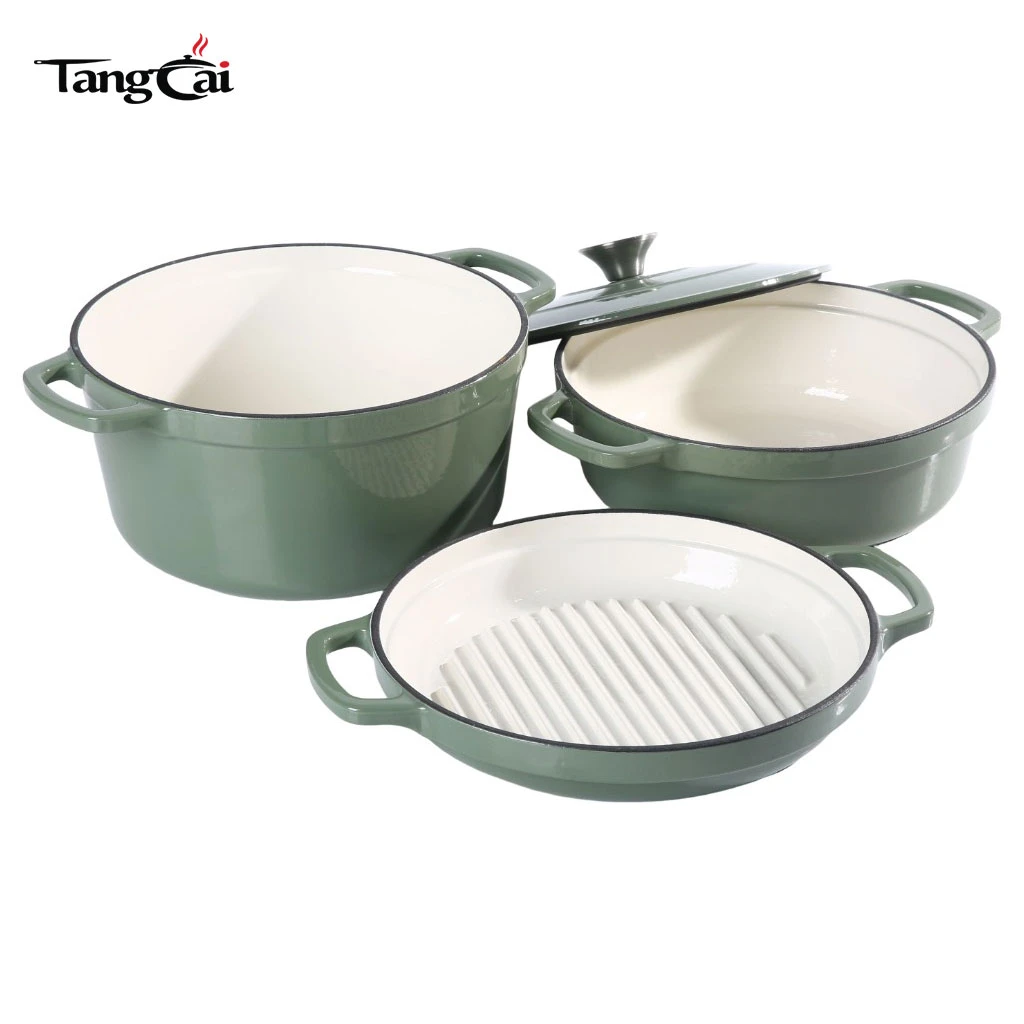 B2B Cookware Expert Hot Sale Stapelbares Emaille-Kochgeschirr-Set 3in1 5QT Topf mit Deckel 10-Zoll-Pfanne 4QT Bratpfanne mit Deckel