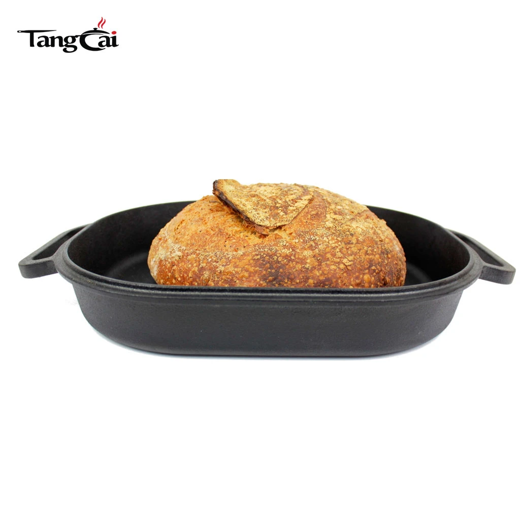Ovale Gusseisen-Bratpfanne im Fabrikgro&szlig;handel, 2-in-1-Putenr&ouml;ster mit hohem gew&ouml;lbtem Deckel, rechteckiges Brotback-Laibpfannenset