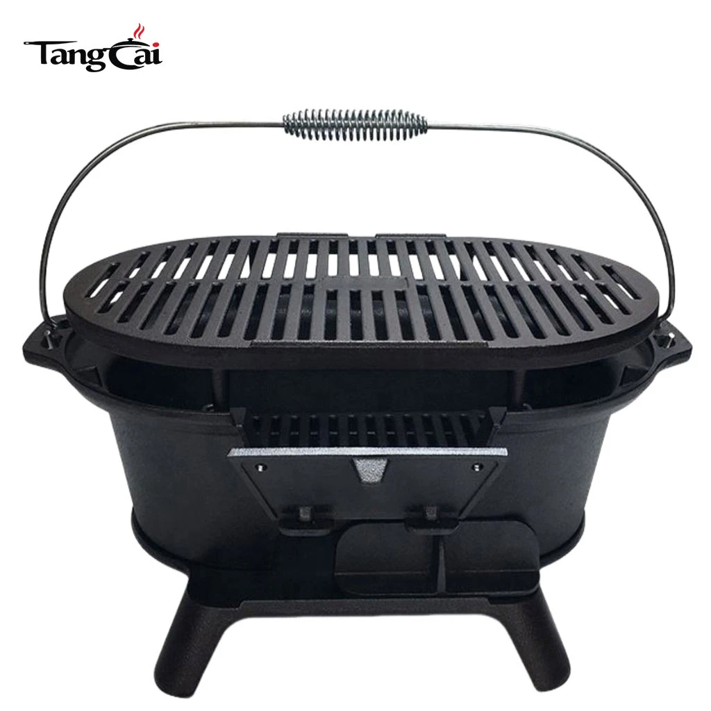 Source Factory Mini Camp Gear Kleiner tragbarer Holzkohlegrill aus Gusseisen, Campingkocher, ideal f&uuml;r Picknick-Partys im Innen- und Au&szlig;enbereich