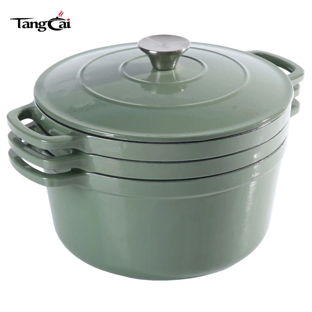 B2B Cookware Expert Hot Sale Stapelbares Emaille-Kochgeschirr-Set 3in1 5QT Topf mit Deckel 10-Zoll-Pfanne 4QT Bratpfanne mit Deckel