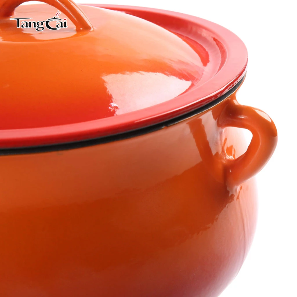 Mehrzweck-Bohnentopf aus orange emailliertem 5QT-Gusseisen mit Antihaft-Bauchtopf und Deckel f&uuml;r t&auml;gliche K&uuml;chenaufgaben