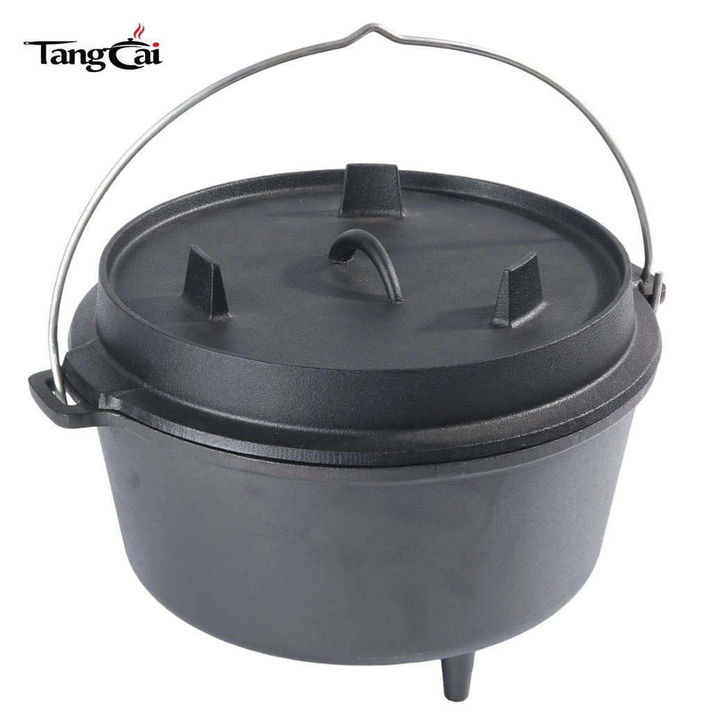 Fabriklieferung: 6QT Gusseisen-Dutch-Ofen mit antihaftbeschichtetem Camping-Kochtopf mit Deckel f&uuml;r robustes Outdoor-Kochgeschirr
