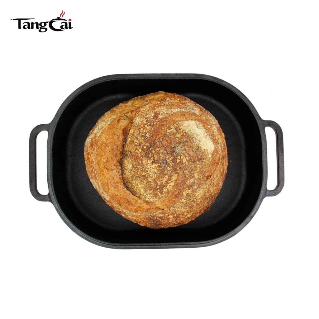 Ovale Gusseisen-Bratpfanne im Fabrikgro&szlig;handel, 2-in-1-Putenr&ouml;ster mit hohem gew&ouml;lbtem Deckel, rechteckiges Brotback-Laibpfannenset