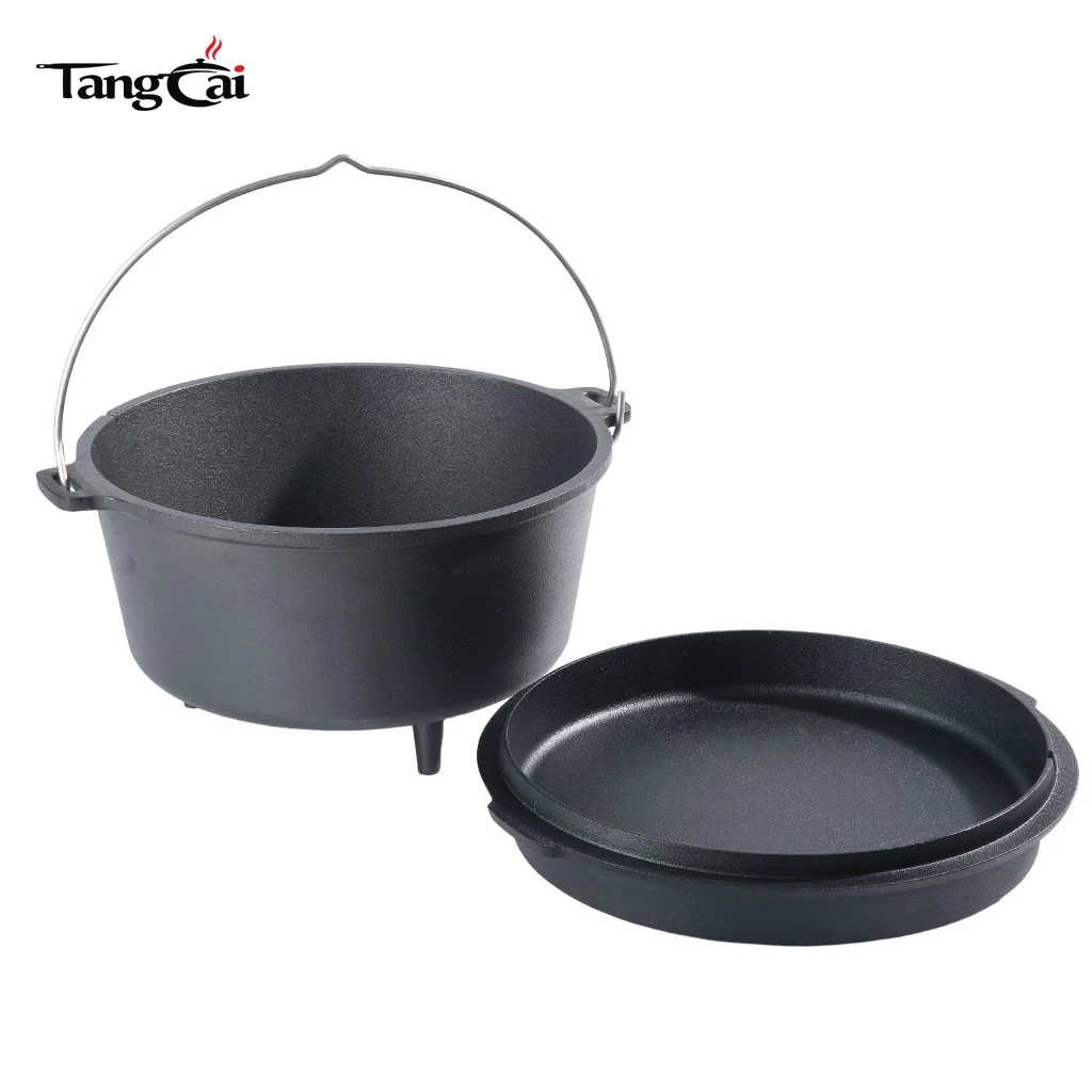 Fabriklieferung: 6QT Gusseisen-Dutch-Ofen mit antihaftbeschichtetem Camping-Kochtopf mit Deckel f&uuml;r robustes Outdoor-Kochgeschirr