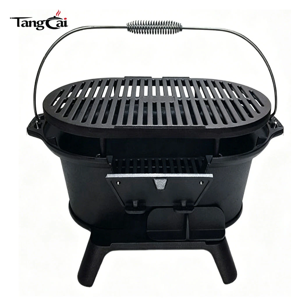 Source Factory Mini Camp Gear Kleiner tragbarer Holzkohlegrill aus Gusseisen, Campingkocher, ideal f&uuml;r Picknick-Partys im Innen- und Au&szlig;enbereich