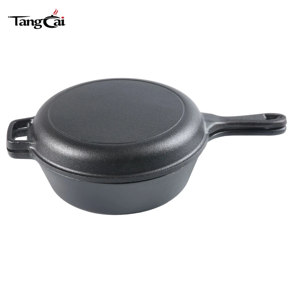 Gusseisen-Kombikocher, PFAS-freier 2-in-1-Dutch-Ofen mit 3,2 Quart und 10-Zoll-Pfanne zum Sauerteigbacken, Braten und Camping