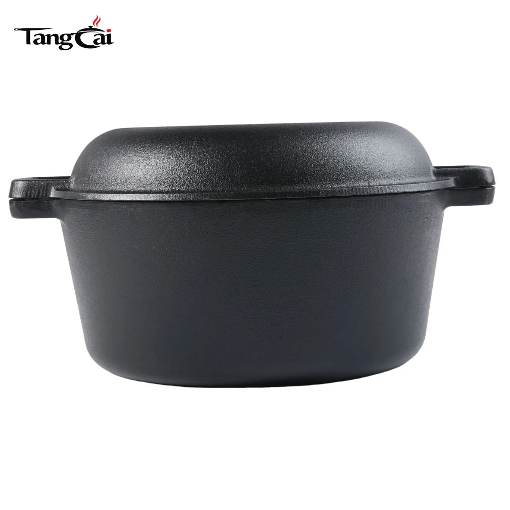 Hot Design Double Dutch Oven aus Gusseisen, vorgew&uuml;rzt, 2-in-1-Gusseisen-Kochgeschirr &ndash; Topf- und Pfannen-Kombikocher, ofenfest