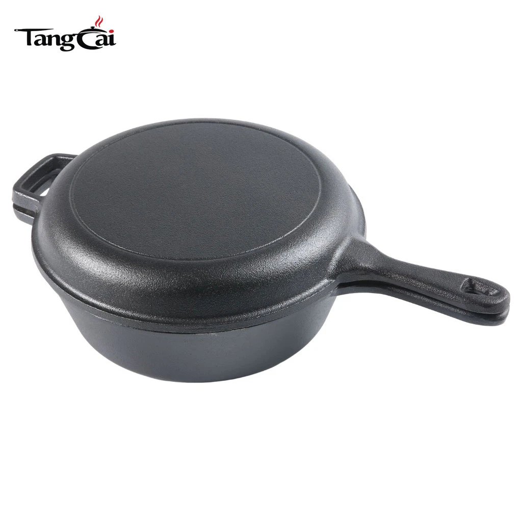Gusseisen-Kombikocher, PFAS-freier 2-in-1-Dutch-Ofen mit 3,2 Quart und 10-Zoll-Pfanne zum Sauerteigbacken, Braten und Camping