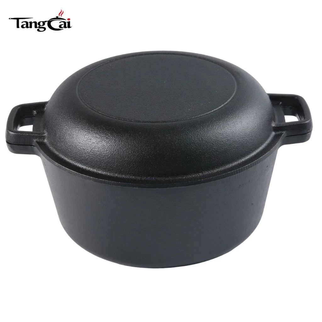 Hot Design Double Dutch Oven aus Gusseisen, vorgew&uuml;rzt, 2-in-1-Gusseisen-Kochgeschirr &ndash; Topf- und Pfannen-Kombikocher, ofenfest
