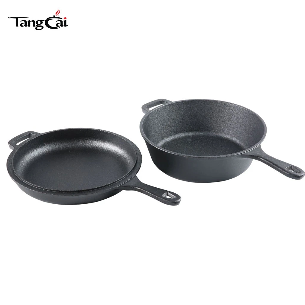 Gusseisen-Kombikocher, PFAS-freier 2-in-1-Dutch-Ofen mit 3,2 Quart und 10-Zoll-Pfanne zum Sauerteigbacken, Braten und Camping
