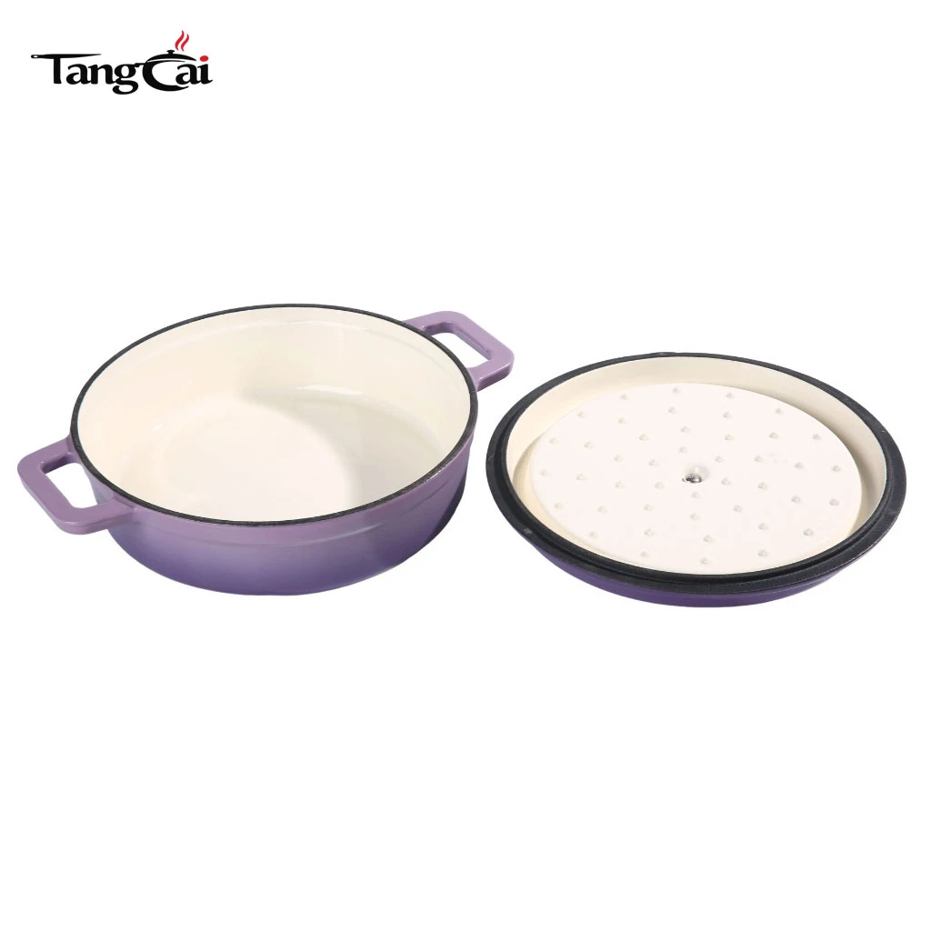 Mini Purple 3.5QT Shallow emaillierter Guss Schmortopf aus Eisen, kleiner individueller Schmortopf, Einzelportions-Kochgeschirr f&uuml;r Meeresfr&uuml;chte