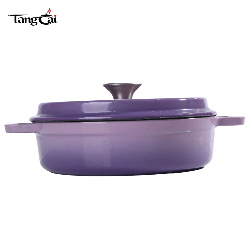 Mini Purple 3.5QT Shallow emaillierter Guss Schmortopf aus Eisen, kleiner individueller Schmortopf, Einzelportions-Kochgeschirr f&uuml;r Meeresfr&uuml;chte