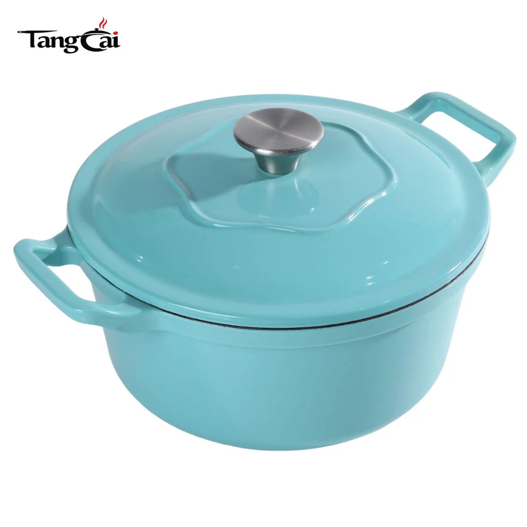 Klassisch 5QT Runder Schmortopf aus emailliertem Gusseisen &ndash; Tiffany-blauer Auflauf-Suppentopf zum Backen von Sauerteigbrot