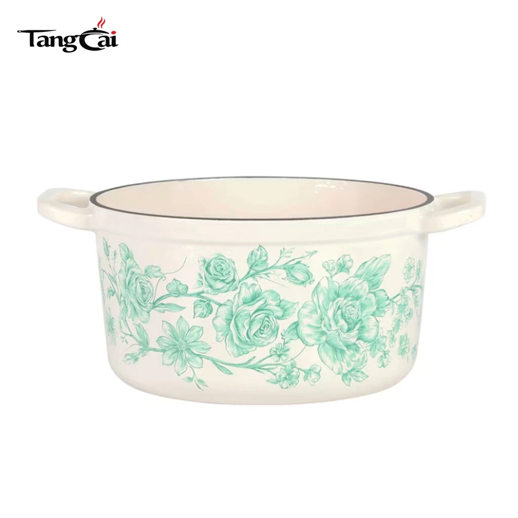 2026 Trending Cookware Vintage Floral 5QT Emaille Gusseisen-Brattopf mit Antihaftbeschichtung f&uuml;r Marken und Handelsmarken