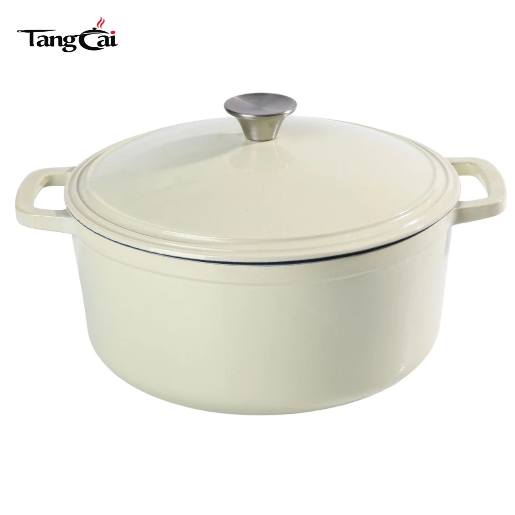 Minimalistisches 5,5 Quart rundes cremewei&szlig; emailliertes Gusseisen Dutch Oven