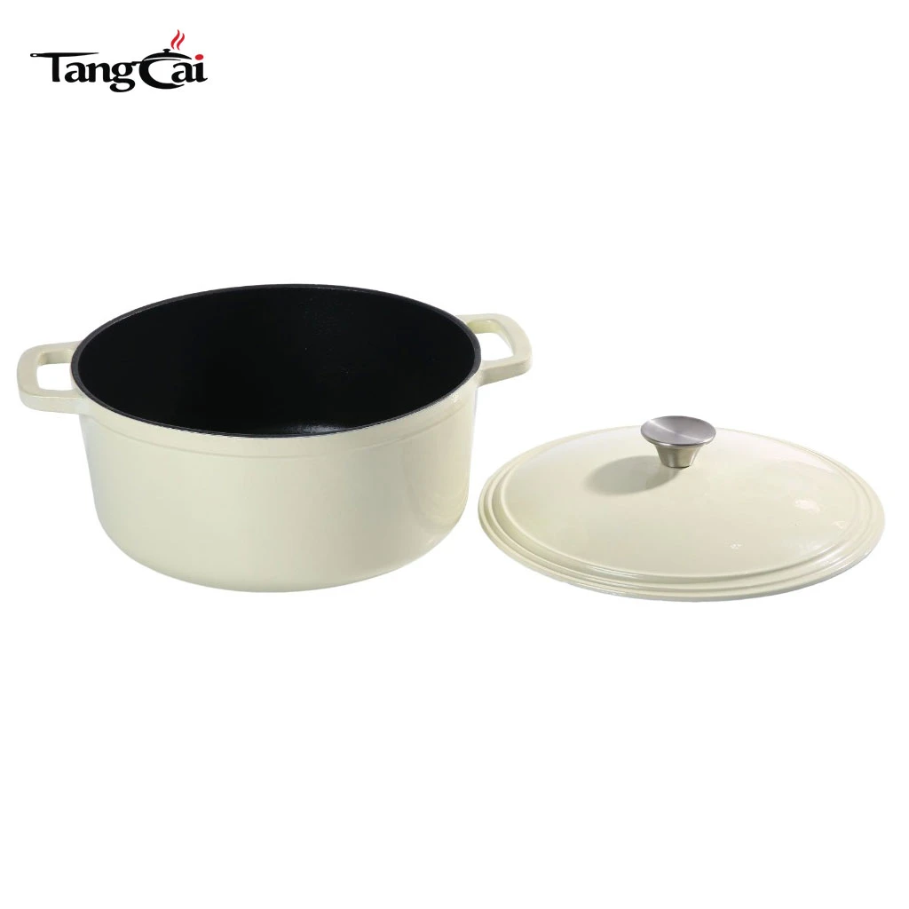 Minimalistisches 5,5 Quart rundes cremewei&szlig; emailliertes Gusseisen Dutch Oven