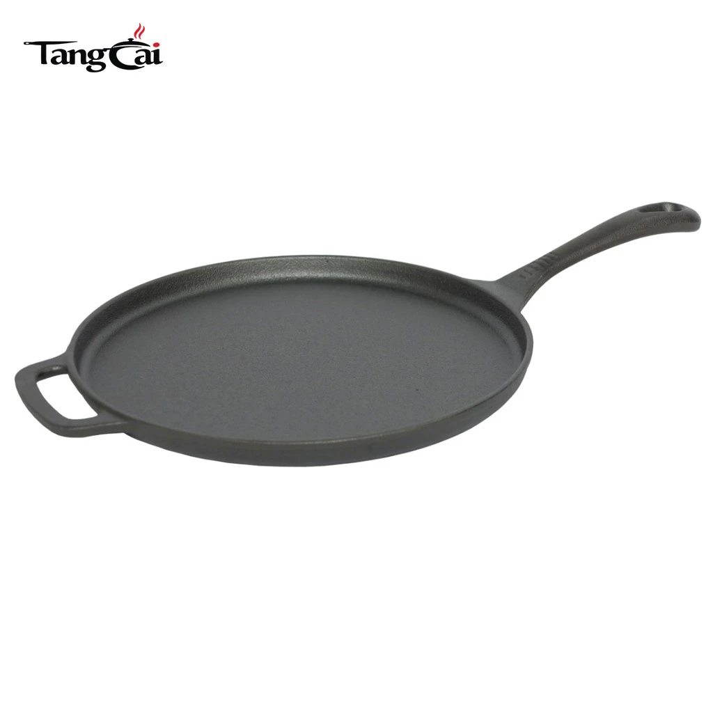 12 Zoll Vorgew&uuml;rzte flache Grillpfanne aus Gusseisen, runde Cr&ecirc;pes- und Pizzapfanne mit zwei Griffen, Tawa aus Gusseisen f&uuml;r Roti, Tortillas und Fr&uuml;hst&uuml;ck