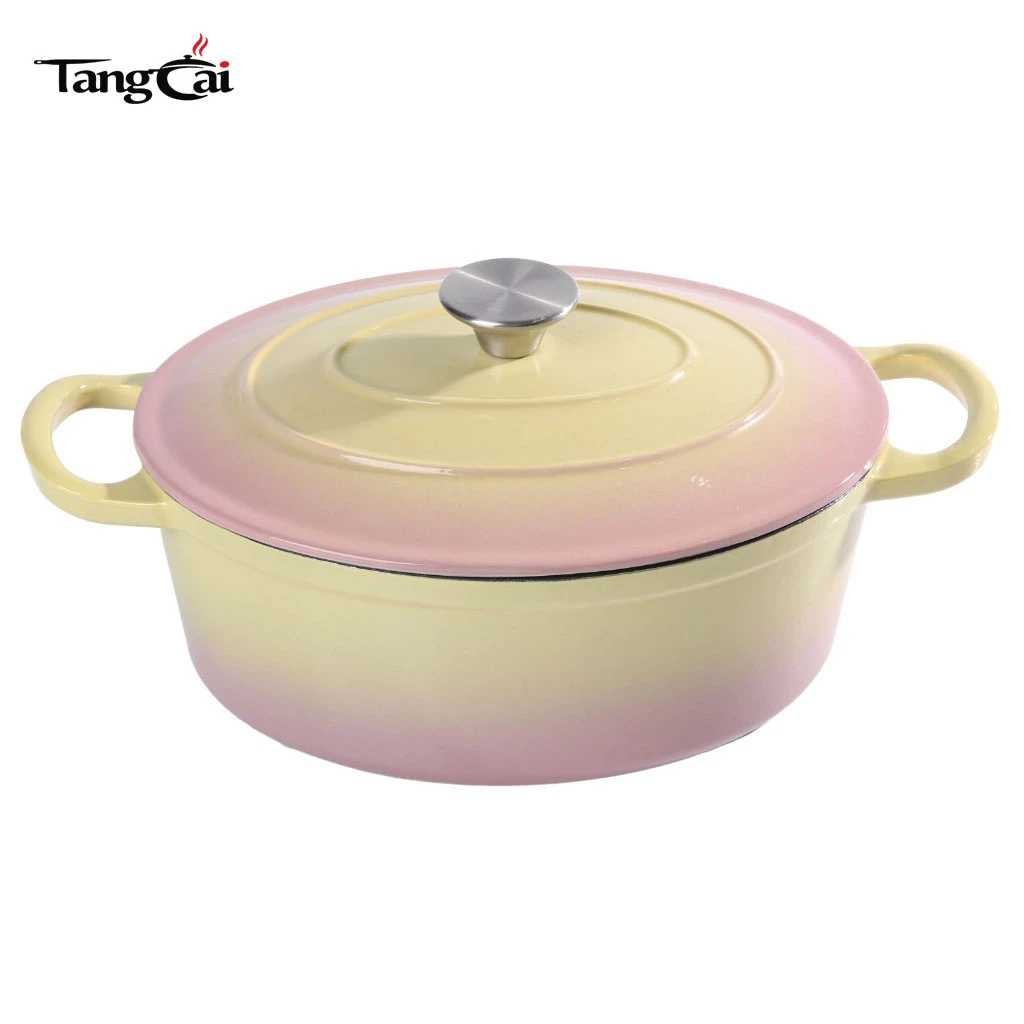 All-in-One-Kochgeschirr 6,5QT ovaler emaillierter Schmortopf aus Gusseisen &ndash; ovaler gro&szlig;er Suppentopf mit Deckel f&uuml;r Heimk&uuml;che und Catering