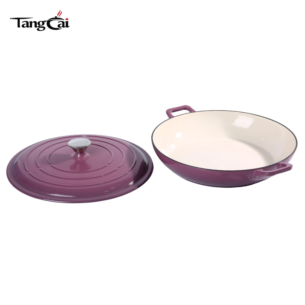Grape Purple emaillierter flacher Dutch Oven aus Gusseisen, 3,8 QT Mehrzweck-Auflaufform f&uuml;r Meeresfr&uuml;chte