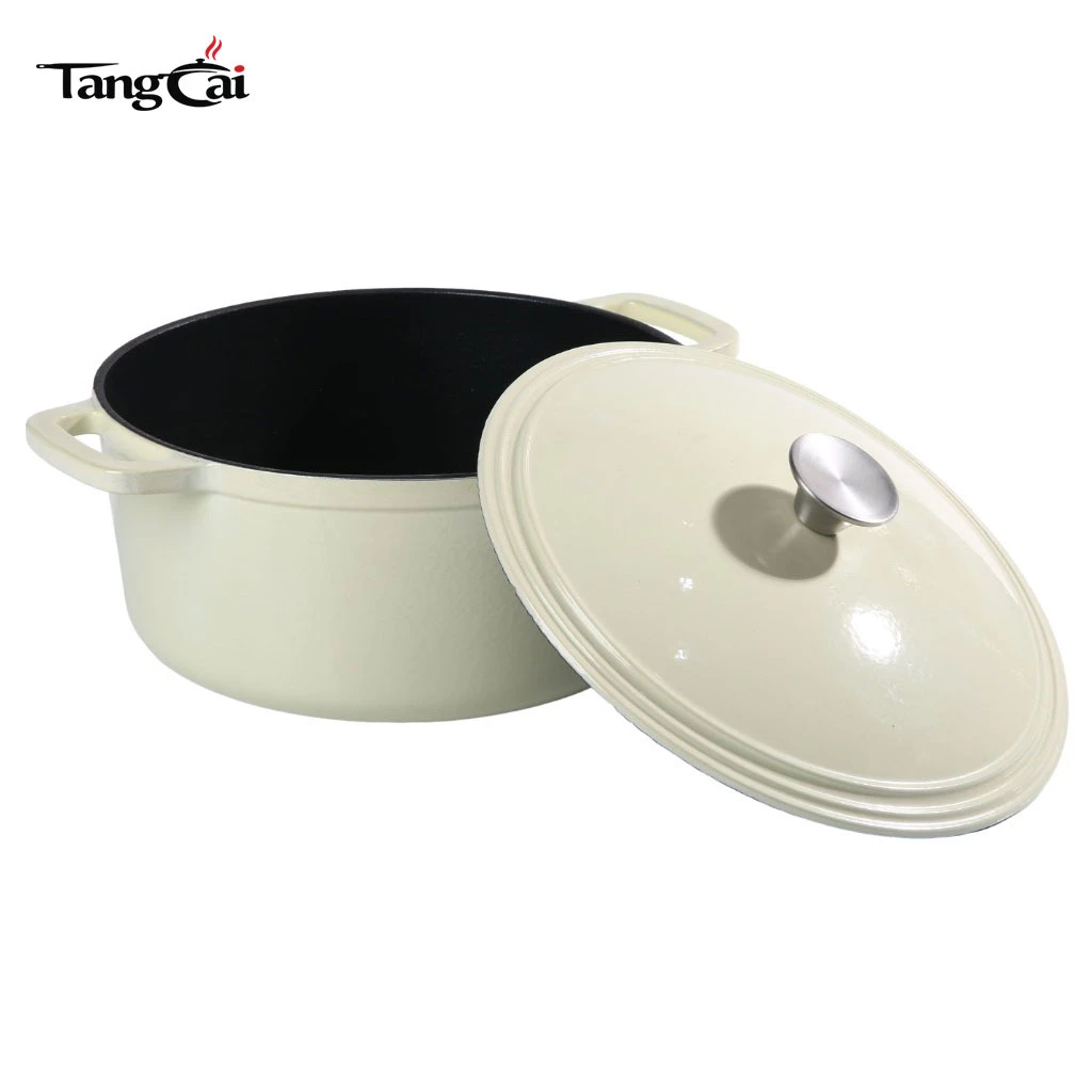 Minimalistisches 5,5 Quart rundes cremewei&szlig; emailliertes Gusseisen Dutch Oven