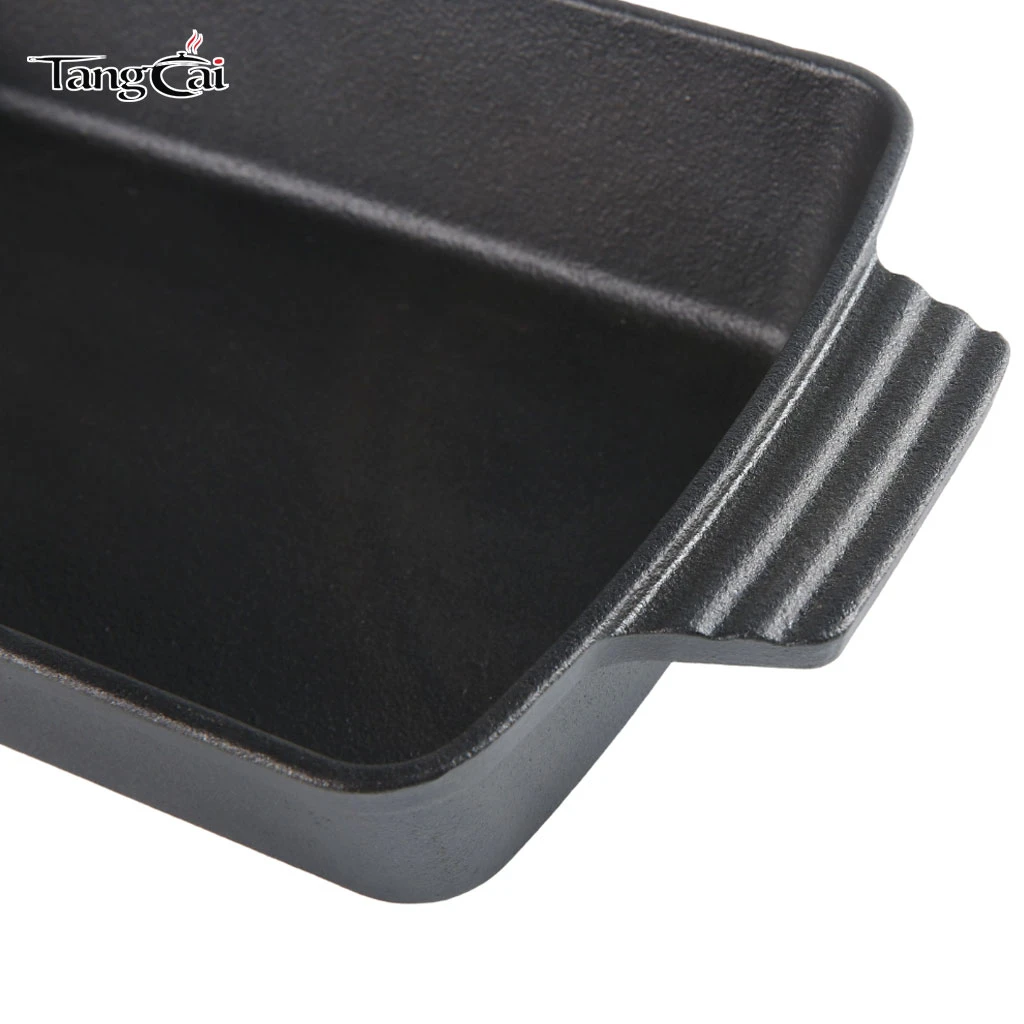 Vorgew&uuml;rzter Gusseisenbr&auml;ter, Rechteckige tiefe Backform f&uuml;r Auflauf, Focaccia, Lasagne