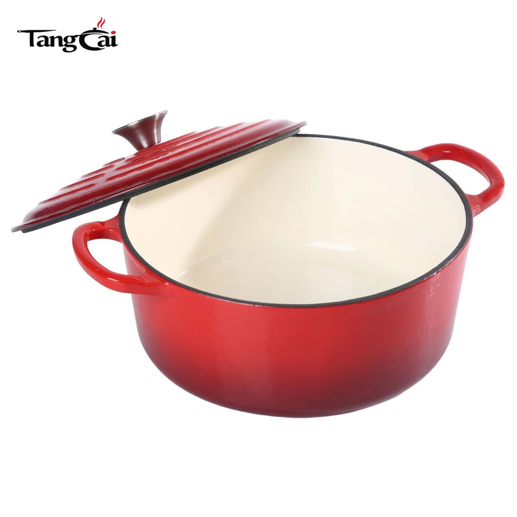 Custom Le Creuset Style 5.5QT Signature Round Dutch Oven aus emailliertem Gusseisen mit Farbverlauf in Rot