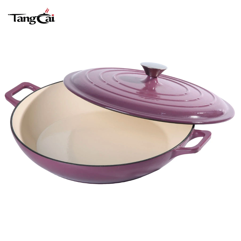 Grape Purple emaillierter flacher Dutch Oven aus Gusseisen, 3,8 QT Mehrzweck-Auflaufform f&uuml;r Meeresfr&uuml;chte