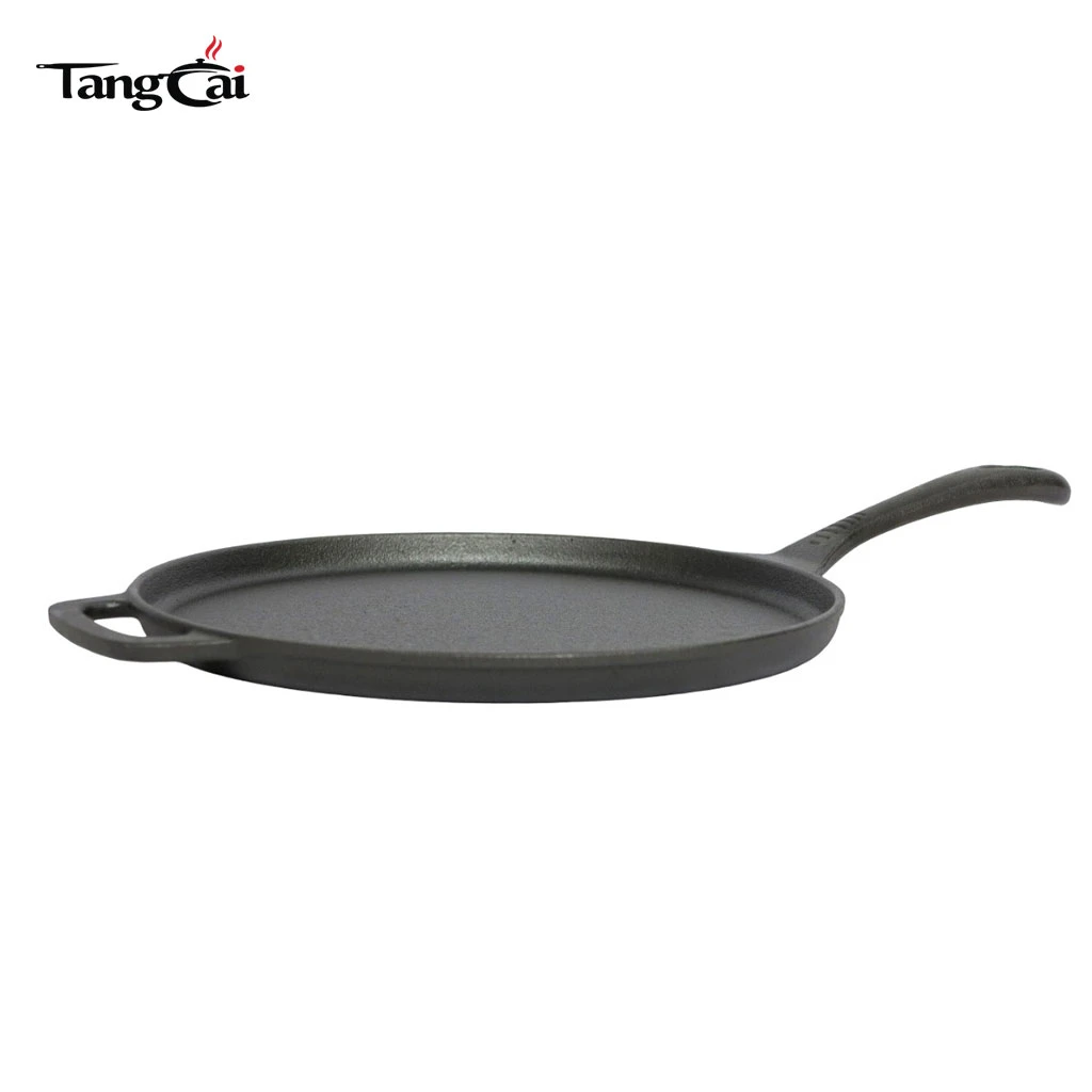 12 Zoll Vorgew&uuml;rzte flache Grillpfanne aus Gusseisen, runde Cr&ecirc;pes- und Pizzapfanne mit zwei Griffen, Tawa aus Gusseisen f&uuml;r Roti, Tortillas und Fr&uuml;hst&uuml;ck