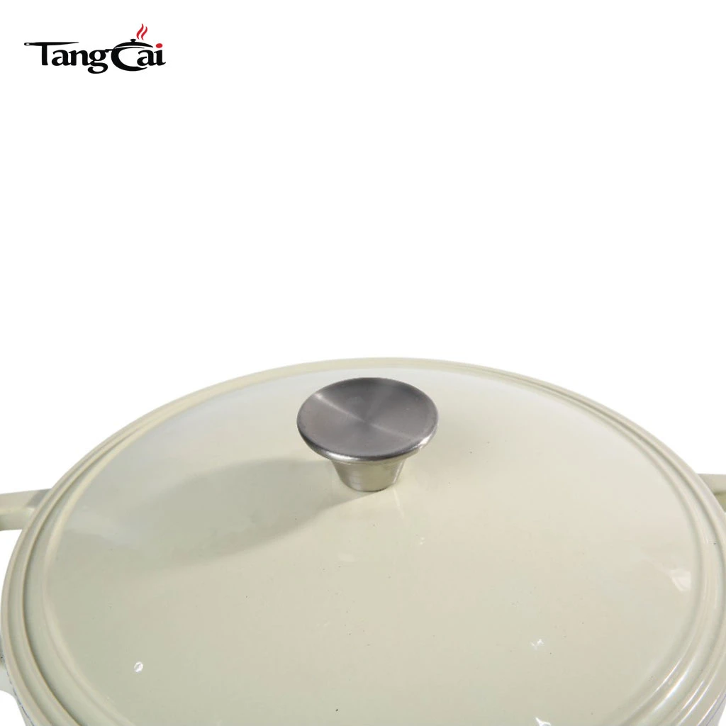 Minimalistisches 5,5 Quart rundes cremewei&szlig; emailliertes Gusseisen Dutch Oven
