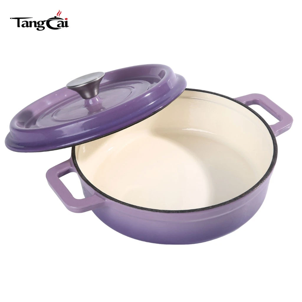 Mini Purple 3.5QT Shallow emaillierter Guss Schmortopf aus Eisen, kleiner individueller Schmortopf, Einzelportions-Kochgeschirr f&uuml;r Meeresfr&uuml;chte