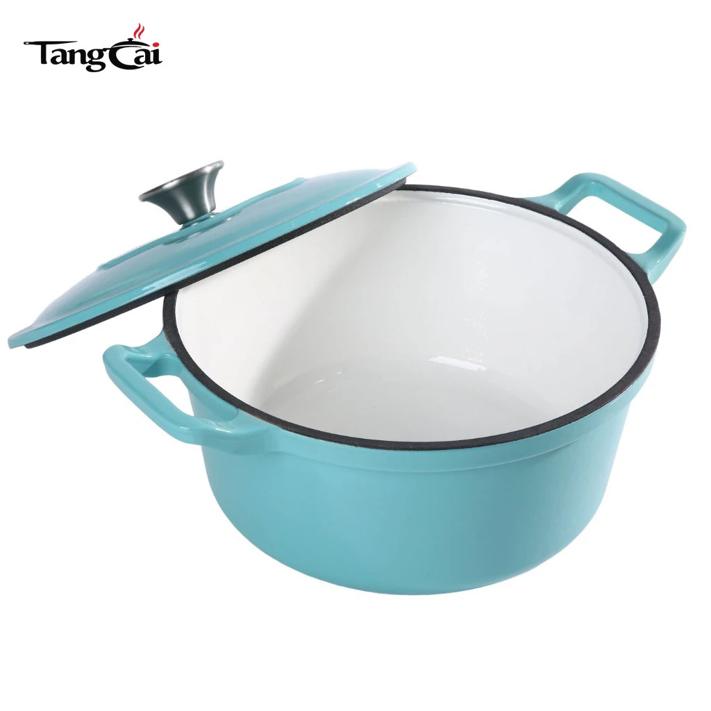 Klassisch 5QT Runder Schmortopf aus emailliertem Gusseisen &ndash; Tiffany-blauer Auflauf-Suppentopf zum Backen von Sauerteigbrot