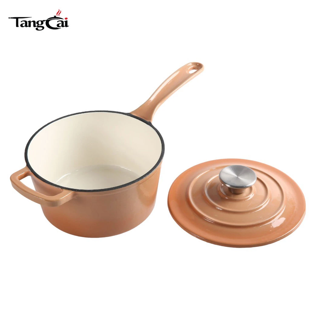 3,5 Quart emaillierter Gusseisentopf mit Deckel, Mini-Tiefbratpfanne Pfanne mit langem Griff