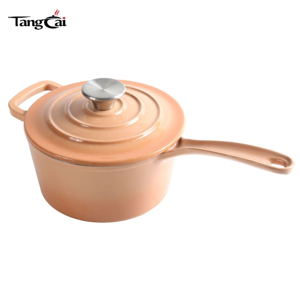 3,5 Quart emaillierter Gusseisentopf mit Deckel, Mini-Tiefbratpfanne Pfanne mit langem Griff
