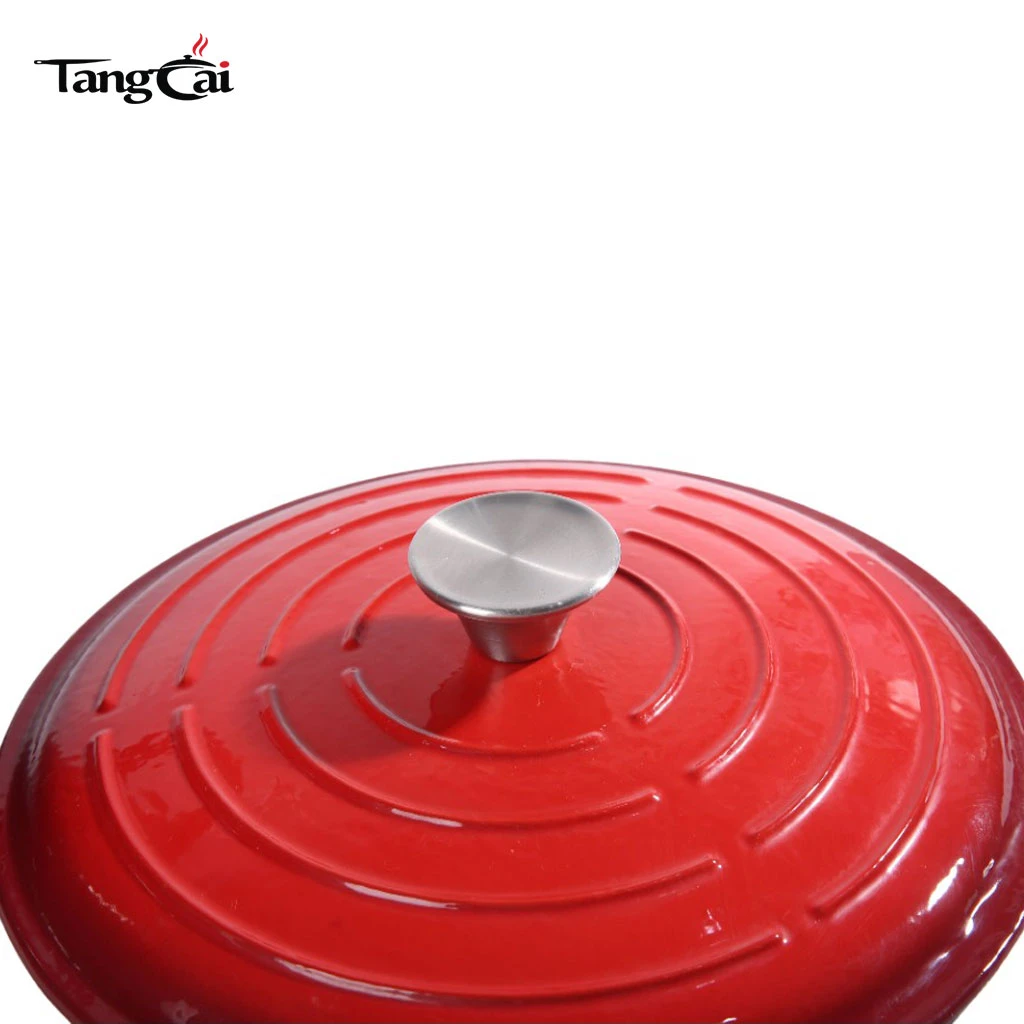 Custom Le Creuset Style 5.5QT Signature Round Dutch Oven aus emailliertem Gusseisen mit Farbverlauf in Rot