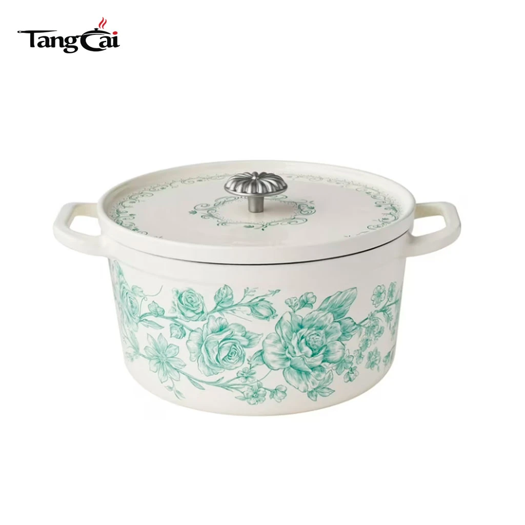 2026 Trending Cookware Vintage Floral 5QT Emaille Gusseisen-Brattopf mit Antihaftbeschichtung f&uuml;r Marken und Handelsmarken