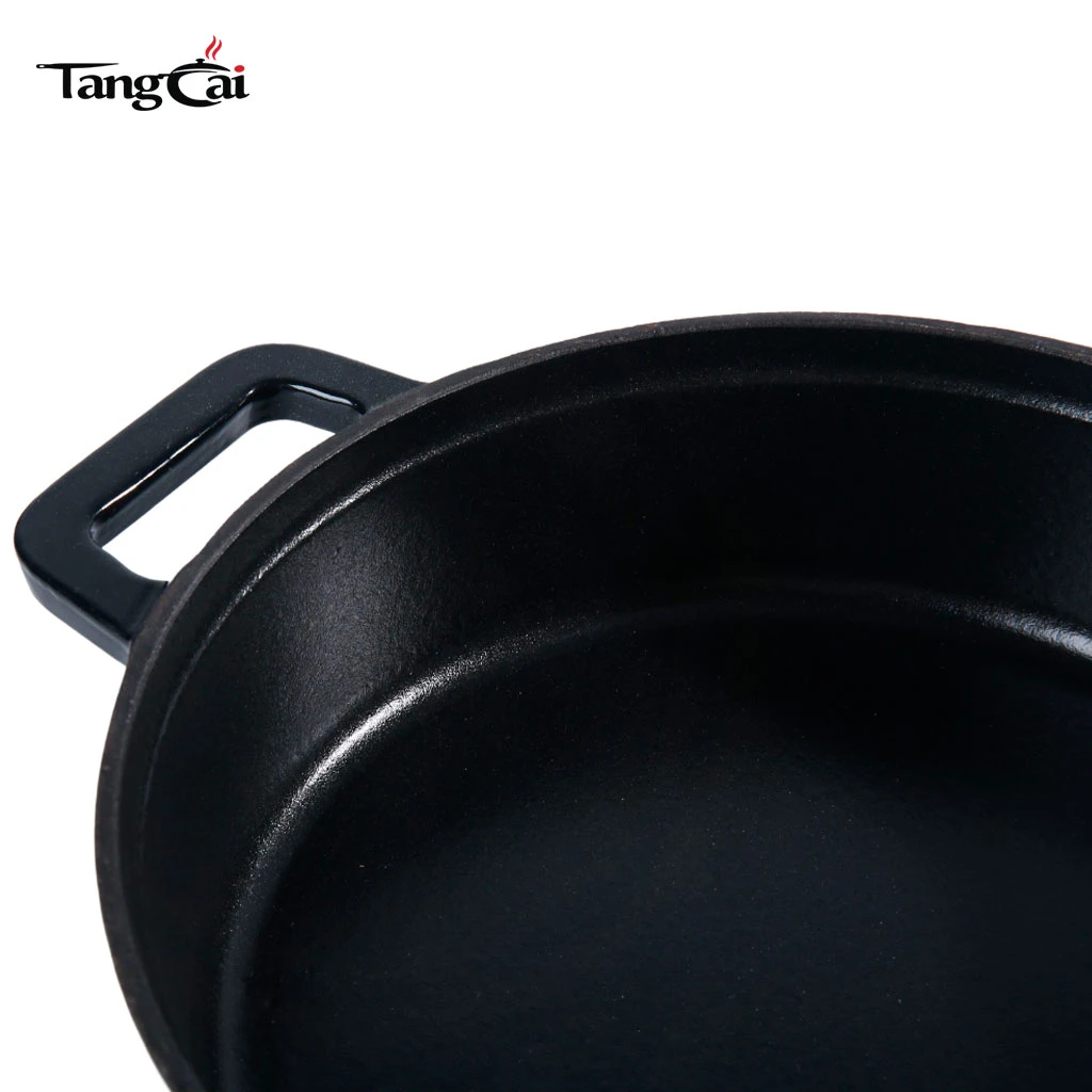 Kleines, mattschwarzes, flaches emailliertes Gusseisen Dutch Oven, Mini-Auflaufform f&uuml;r Meeresfr&uuml;chte mit Deckel