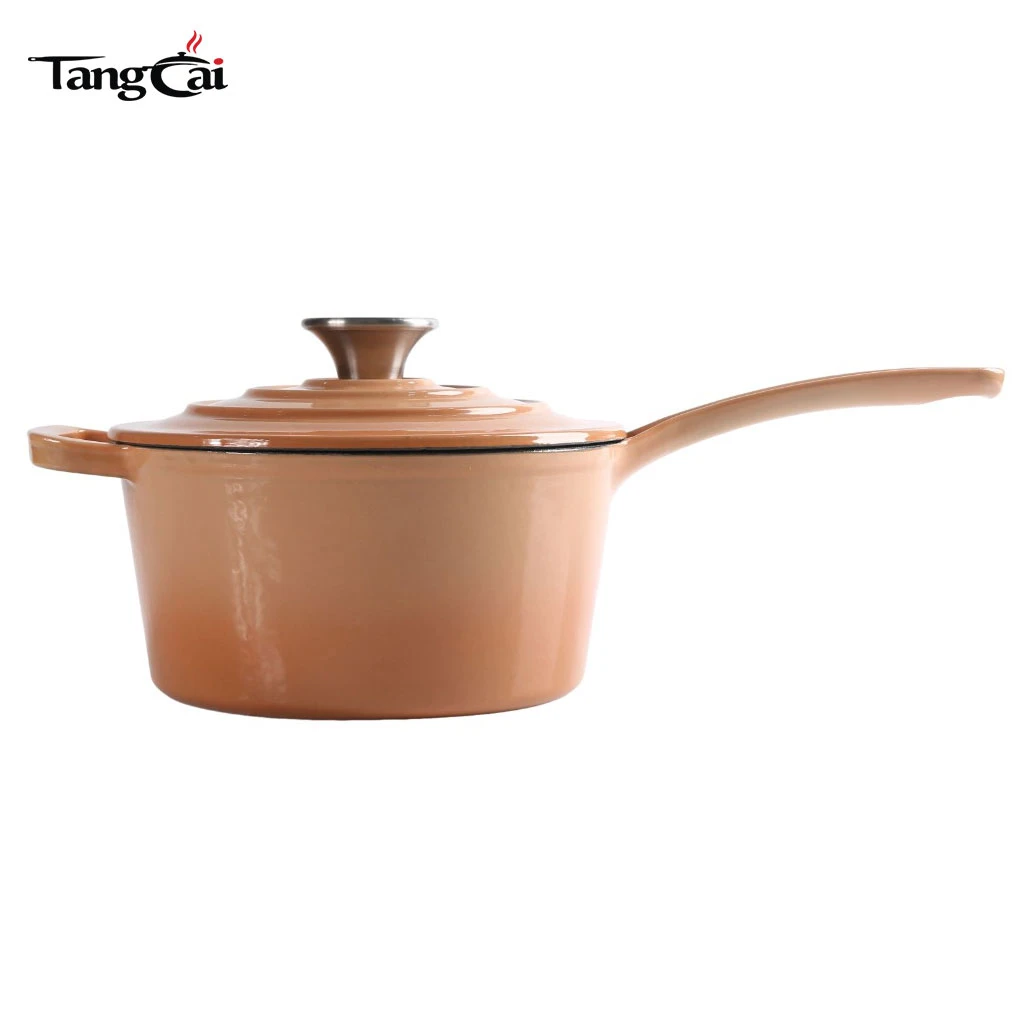 3,5 Quart emaillierter Gusseisentopf mit Deckel, Mini-Tiefbratpfanne Pfanne mit langem Griff