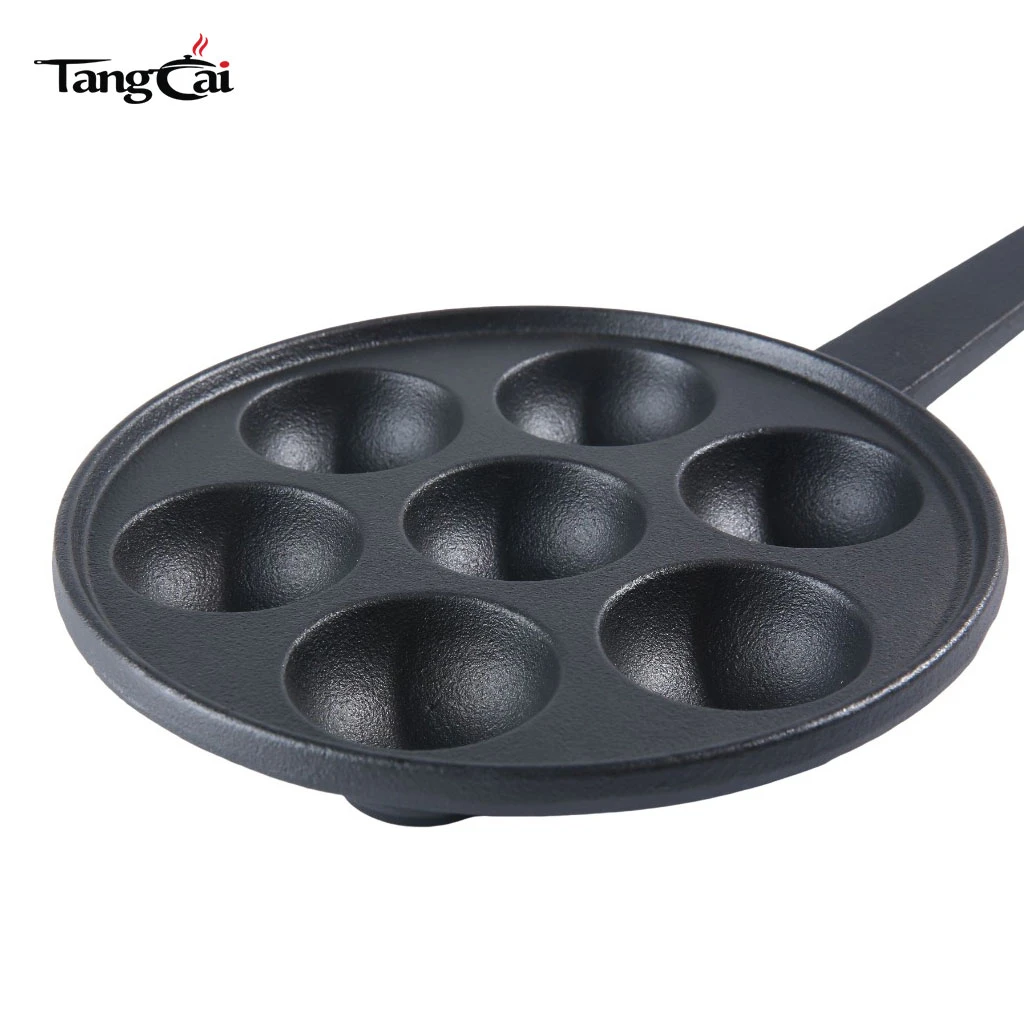 Takoyaki-Pfanne aus Gusseisen mit 7 L&ouml;chern, antihaftbeschichtete, vorgew&uuml;rzte Grillpfanne f&uuml;r Oktopusb&auml;llchen, Pfannkuchen-Puffs