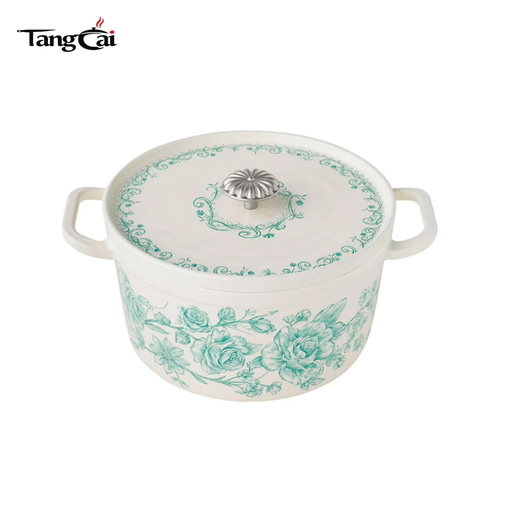 2026 Trending Cookware Vintage Floral 5QT Emaille Gusseisen-Brattopf mit Antihaftbeschichtung f&uuml;r Marken und Handelsmarken