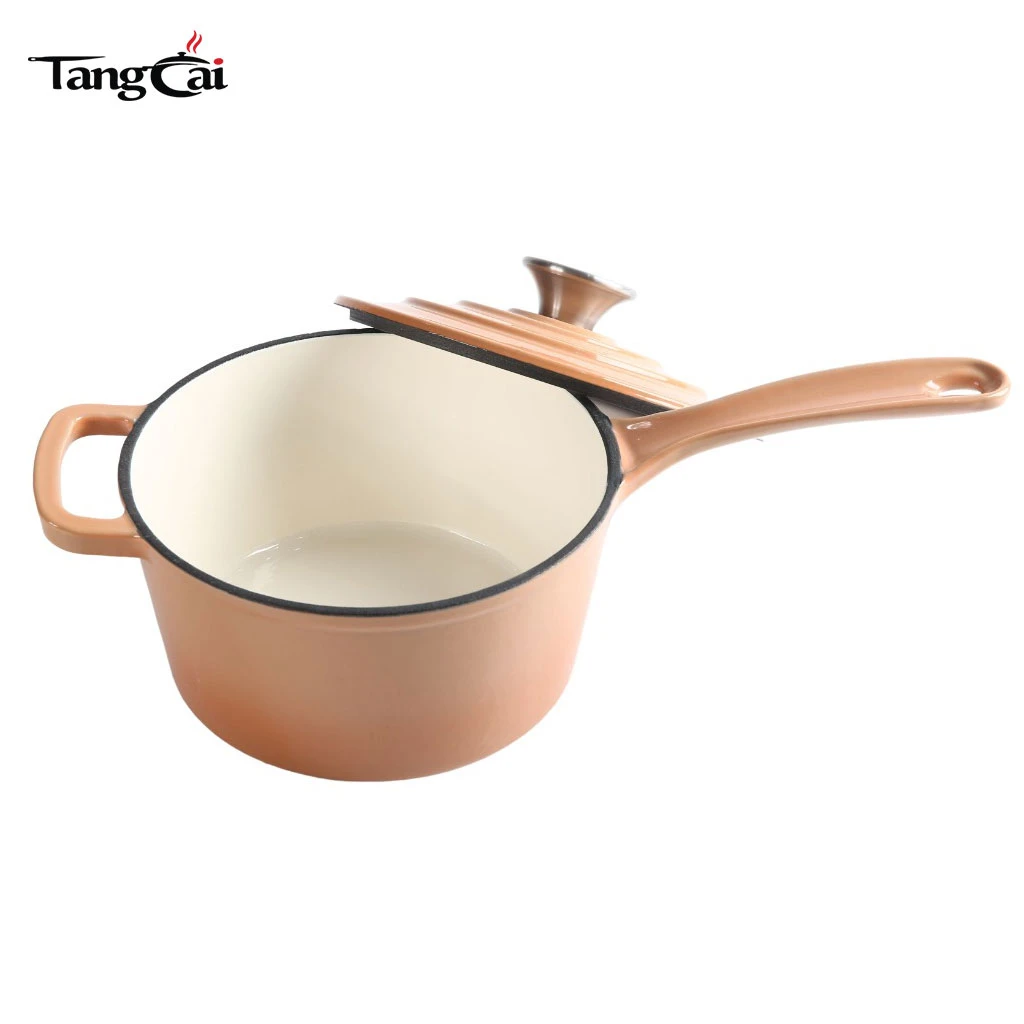 3,5 Quart emaillierter Gusseisentopf mit Deckel, Mini-Tiefbratpfanne Pfanne mit langem Griff