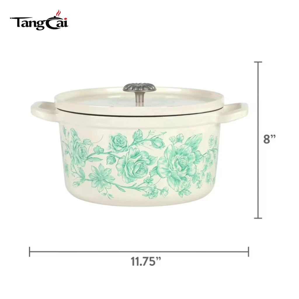 2026 Trending Cookware Vintage Floral 5QT Emaille Gusseisen-Brattopf mit Antihaftbeschichtung f&uuml;r Marken und Handelsmarken