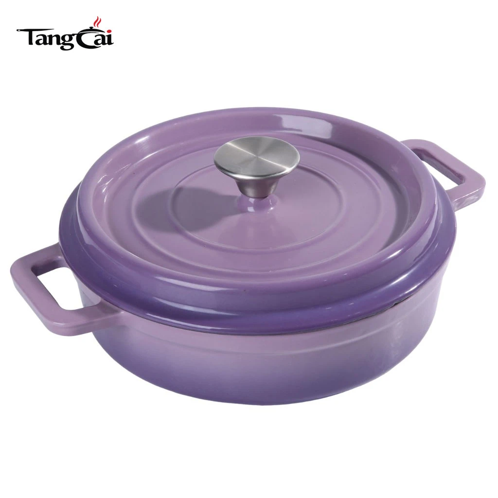 Mini Purple 3.5QT Shallow emaillierter Guss Schmortopf aus Eisen, kleiner individueller Schmortopf, Einzelportions-Kochgeschirr f&uuml;r Meeresfr&uuml;chte
