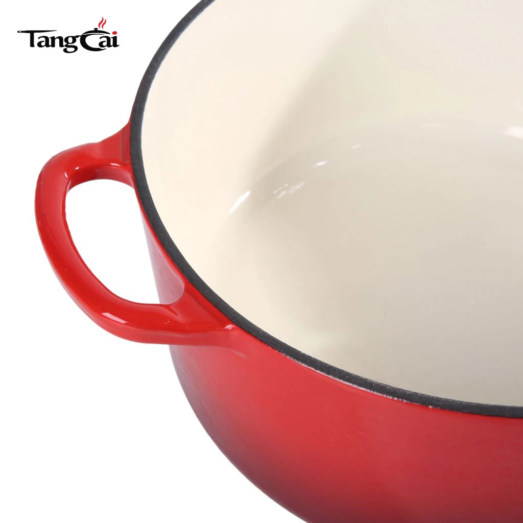 Custom Le Creuset Style 5.5QT Signature Round Dutch Oven aus emailliertem Gusseisen mit Farbverlauf in Rot