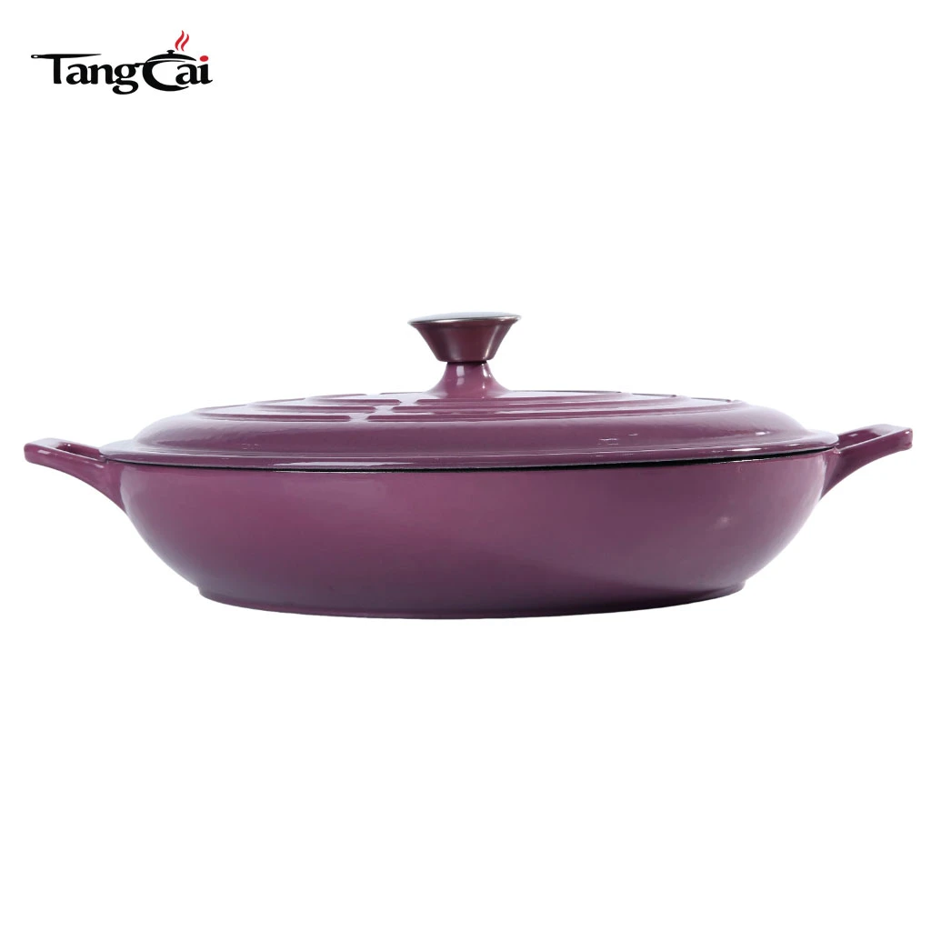 Grape Purple emaillierter flacher Dutch Oven aus Gusseisen, 3,8 QT Mehrzweck-Auflaufform f&uuml;r Meeresfr&uuml;chte