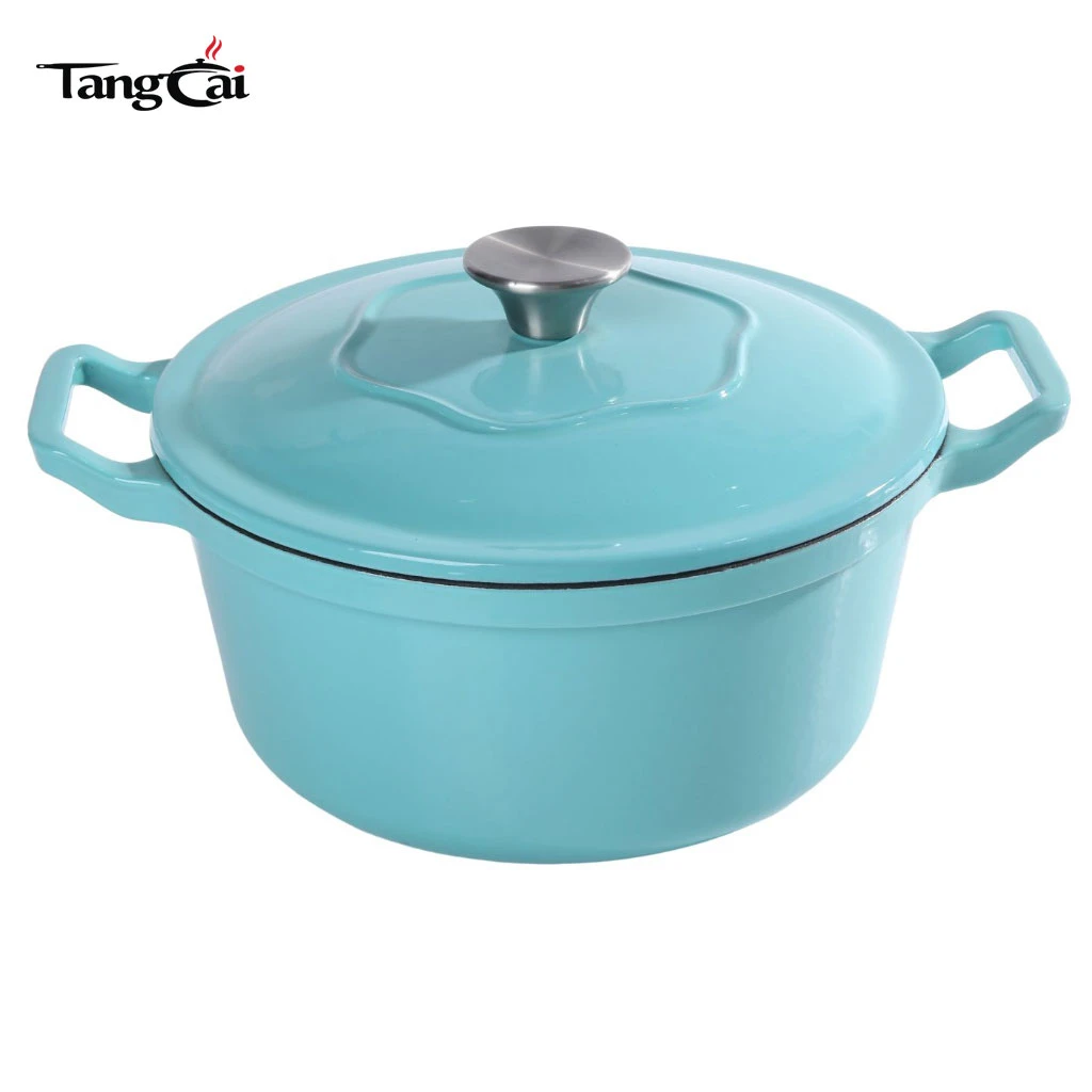 Klassisch 5QT Runder Schmortopf aus emailliertem Gusseisen &ndash; Tiffany-blauer Auflauf-Suppentopf zum Backen von Sauerteigbrot
