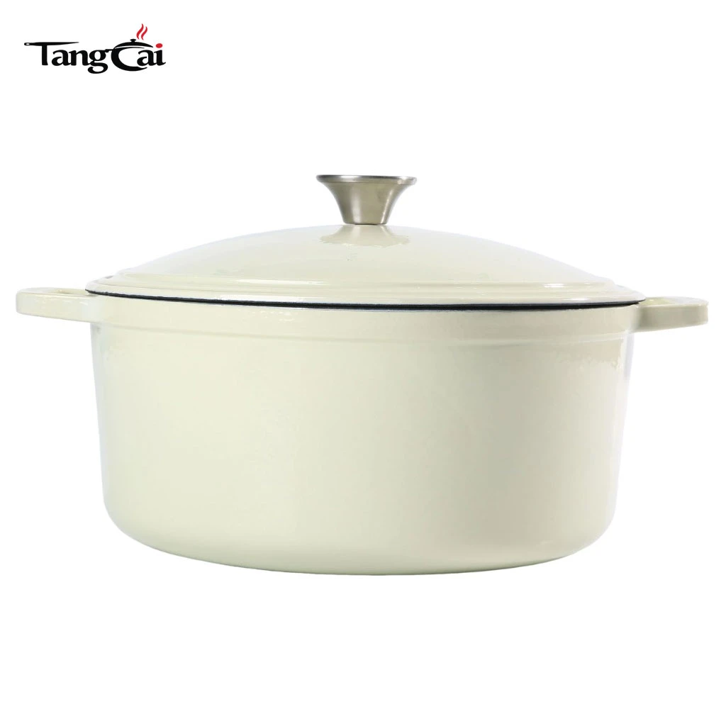Minimalistisches 5,5 Quart rundes cremewei&szlig; emailliertes Gusseisen Dutch Oven