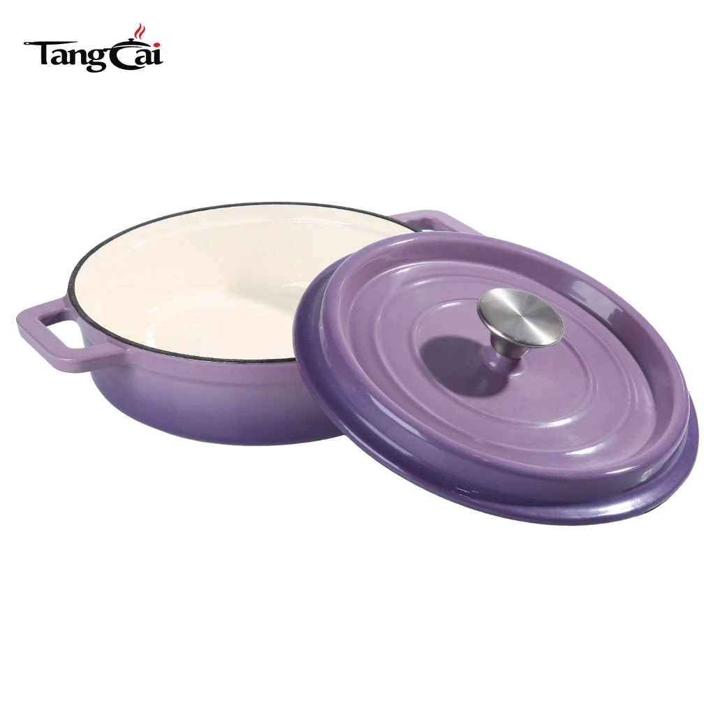 Mini Purple 3.5QT Shallow emaillierter Guss Schmortopf aus Eisen, kleiner individueller Schmortopf, Einzelportions-Kochgeschirr f&uuml;r Meeresfr&uuml;chte