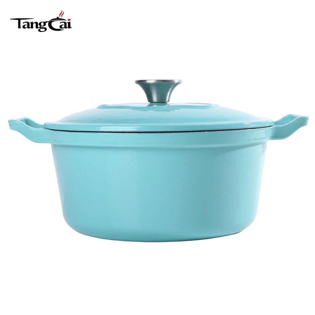 Klassisch 5QT Runder Schmortopf aus emailliertem Gusseisen &ndash; Tiffany-blauer Auflauf-Suppentopf zum Backen von Sauerteigbrot