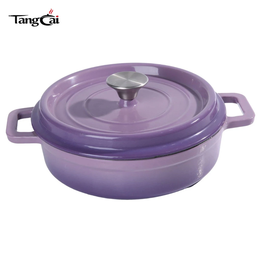 Mini Purple 3.5QT Shallow emaillierter Guss Schmortopf aus Eisen, kleiner individueller Schmortopf, Einzelportions-Kochgeschirr f&uuml;r Meeresfr&uuml;chte