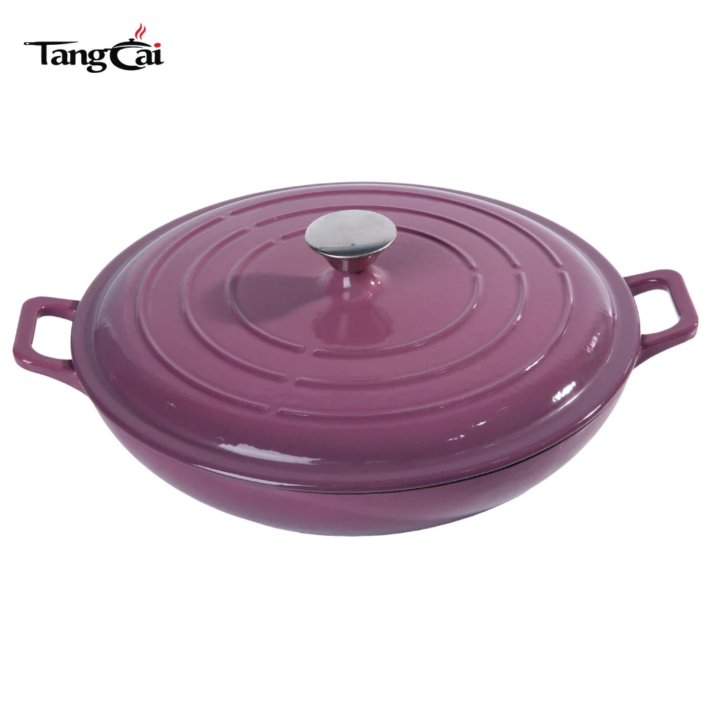 Grape Purple emaillierter flacher Dutch Oven aus Gusseisen, 3,8 QT Mehrzweck-Auflaufform f&uuml;r Meeresfr&uuml;chte